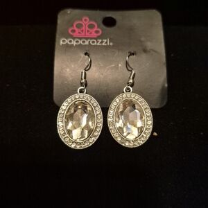 paparazzi Silver Clear Oval Crystal Drop Earrings